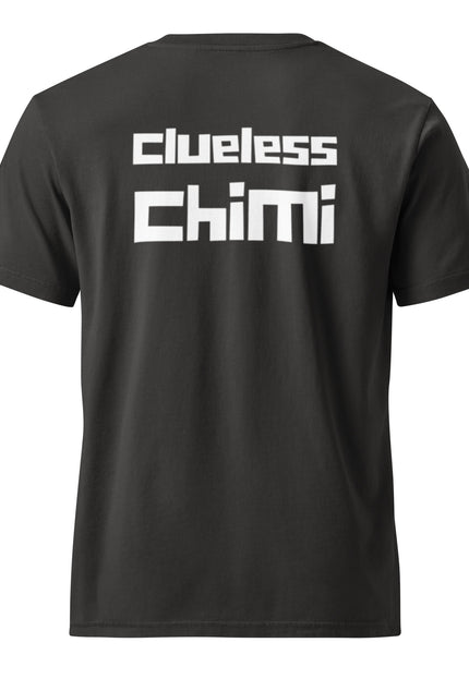 Clueless Chimi Flag Edition design with a red, white, and blue chimi burger logo on a black garment-dyed vintage t-shirt