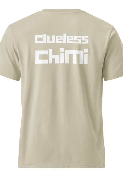 Clueless Chimi Flag Edition design with a red, white, and blue chimi burger logo on a black garment-dyed vintage t-shirt