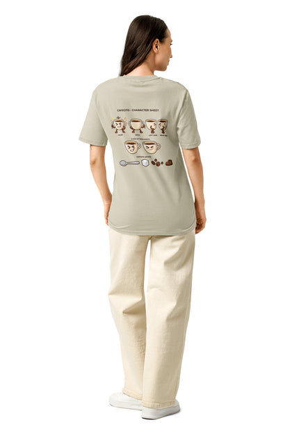 Cafecito Dominican espresso character illustration on garment-dyed vintage t-shirt from Del Conuco
