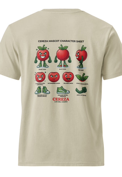 Cereza acerola cherry character illustration on garment-dyed vintage t-shirt from Del Conuco