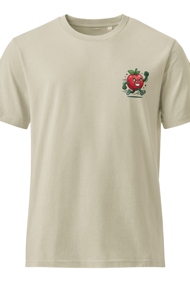 Cereza acerola cherry character illustration on garment-dyed vintage t-shirt from Del Conuco