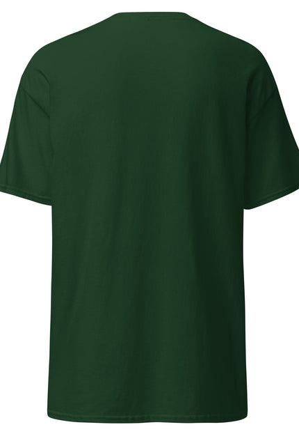 Chinola word logo printed on forest green classic t-shirt from Del Conuco, front and back view
