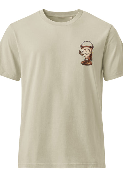 Colador traditional Dominican cloth coffee filter character illustration on garment-dyed vintage t-shirt from Del Conuco
