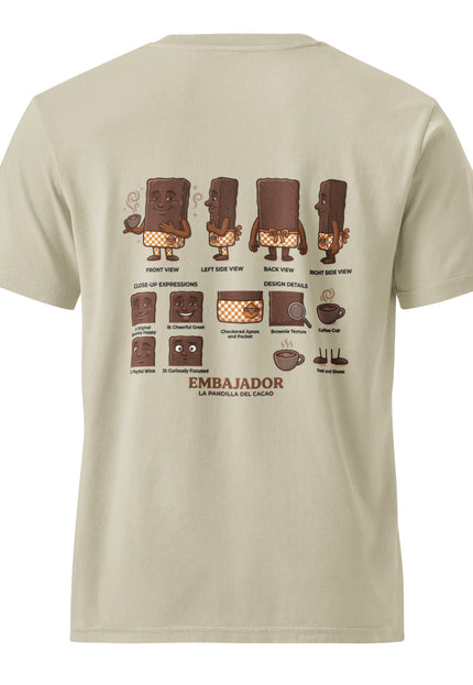Embajador chocolate de mesa character illustration on garment-dyed vintage t-shirt from Del Conuco