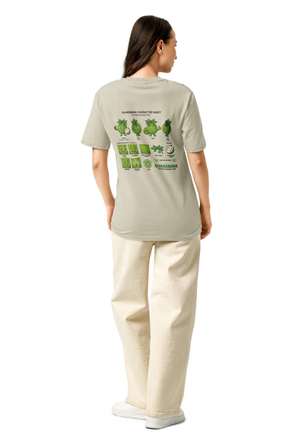 Guanabana soursop character illustration on garment-dyed vintage t-shirt from Del Conuco