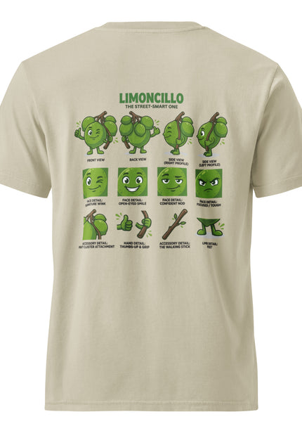 Limoncillo quenepa character illustration on garment-dyed vintage t-shirt from Del Conuco