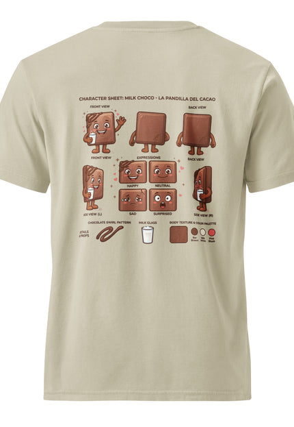 Milk Choco milk chocolate character illustration on garment-dyed vintage t-shirt from Del Conuco