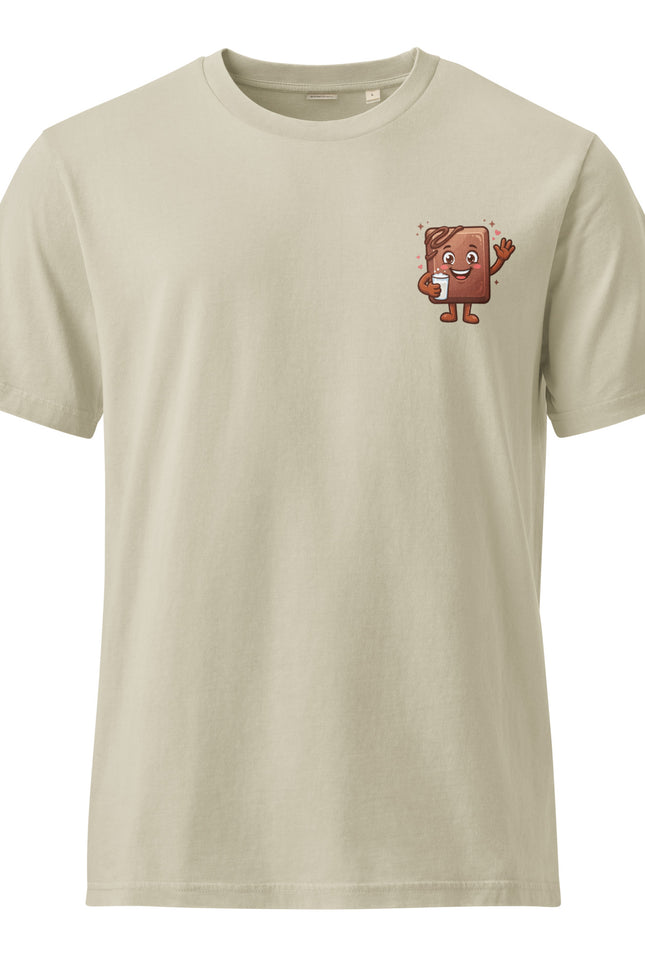 Milk Choco milk chocolate character illustration on garment-dyed vintage t-shirt from Del Conuco