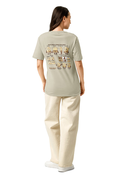 White Choco white chocolate character illustration on garment-dyed vintage t-shirt from Del Conuco